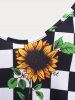 Plus Size & Curve Sunflower Checkerboard Tank Top -  
