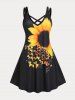 Plus Size Sunflower Print Crisscross Sundress -  