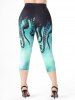 Plus Size & Curve High Waist Octopus Galaxy Print Capri Leggings -  
