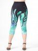 Plus Size & Curve High Waist Octopus Galaxy Print Capri Leggings -  