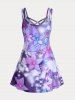 Robe à Bretelle Fine 3D Courbe à Imprimé Fleurie de Grande Taille - Violet clair 5x | US 30-32