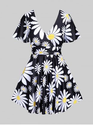 Plus Size & Curve Daisy Printed Surplice Swim Dress Set