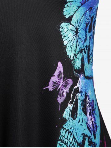 Halloween Plus Size Crisscross Skull Butterfly Print Dress