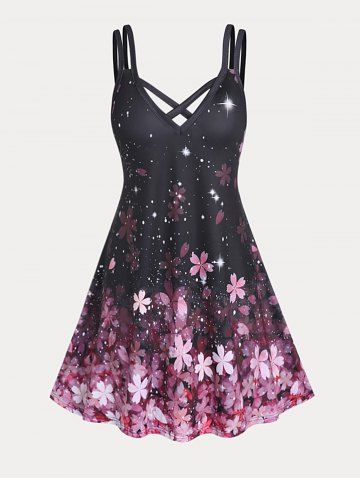 Plus Size & Curve Sakura Flower Crisscross A Line Sundress