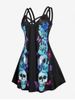 Plus Size & Curve Crisscross Skull Butterfly Print Gothic Dress -  