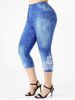 Plus Size & Curve High Waisted 3D Printed Capri Jeggings -  