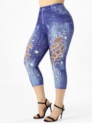 Legging Corsaire 3D Courbe Imprimé à Taille Haute de Grande Taille - Bleu 4X | US 26-28
