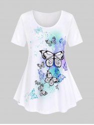 T-shirt à Imprimé Papillon Courbe de Grande Taille - Blanc L | US 12