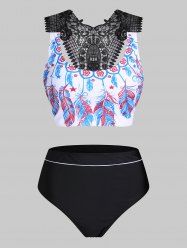 Maillot de Bain Tankini à Empiècement en Dentelle - Noir XXXL