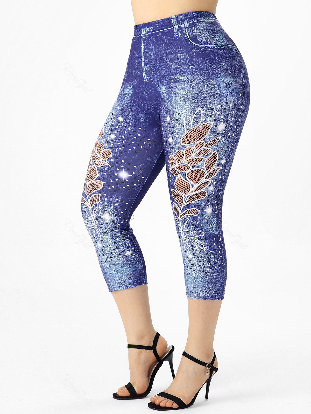 Outfit Plus Size & Curve 3D Printed High Waisted Capri Jeggings  