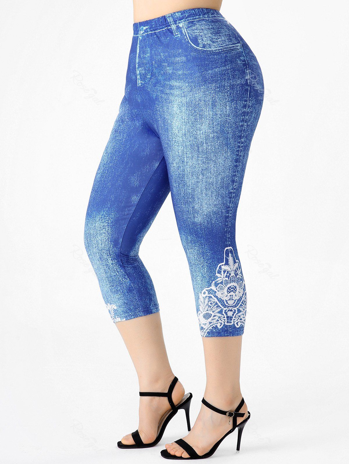Outfits Plus Size & Curve High Waisted 3D Printed Capri Jeggings  