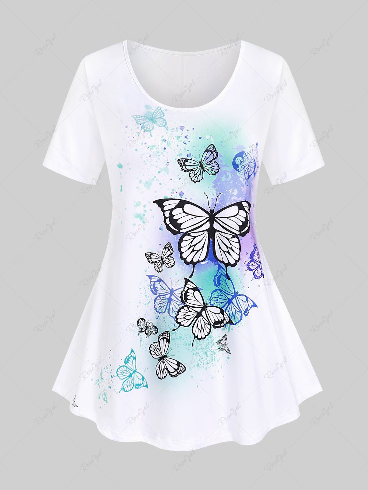T-shirt à Imprimé Papillon Courbe de Grande Taille Blanc L | US 12