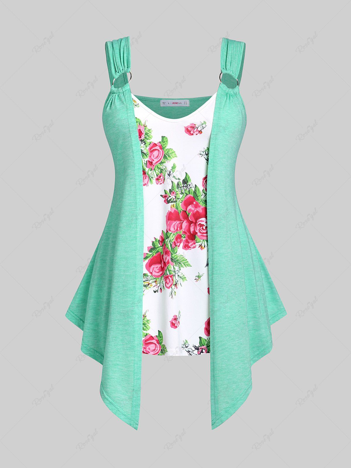 Fashion Plus Size & Curve Cottagecore Handkerchief Floral Print 2 in 1 Tank Top  
