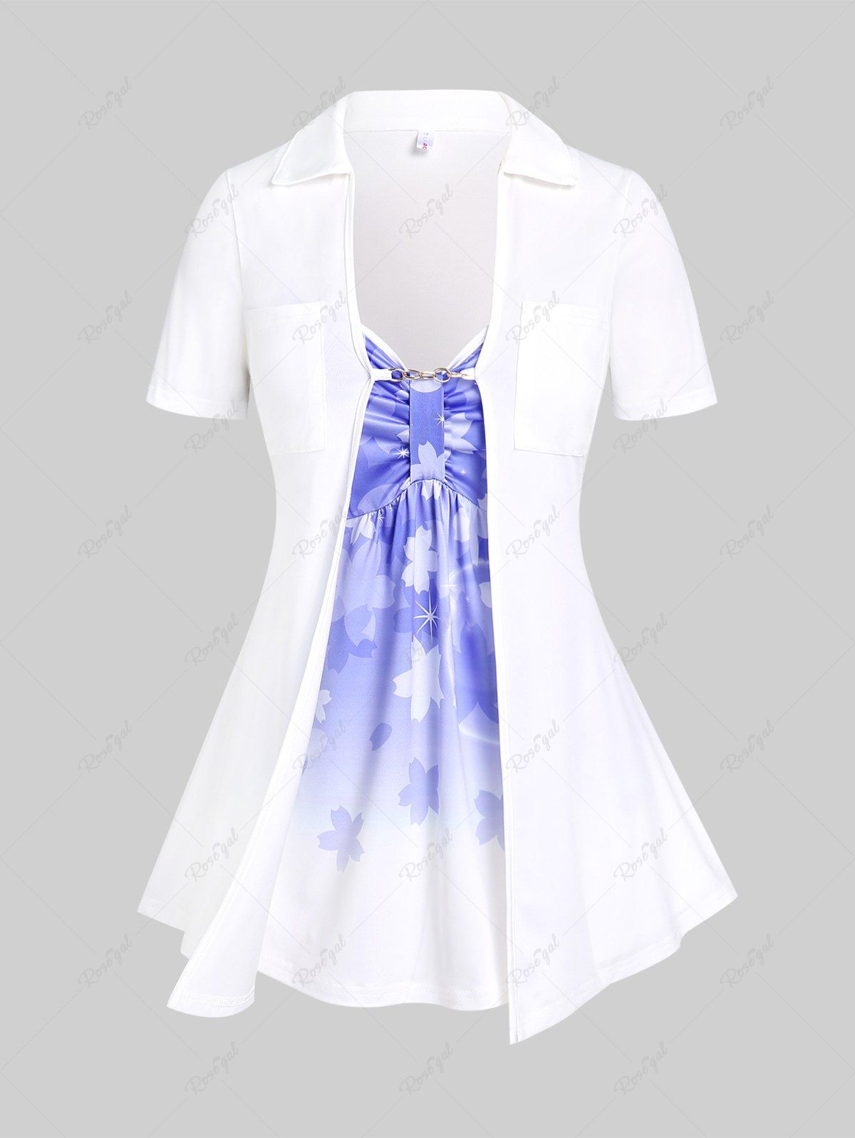 Haut Cache-Cœur Ombre à Imprimé Floral Grande Taille Blanc 3X | US 22-24