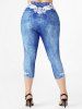Plus Size & Curve High Waisted 3D Printed Capri Jeggings -  
