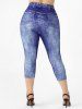 Legging Corsaire 3D Courbe Imprimé à Taille Haute de Grande Taille - Bleu 4X | US 26-28