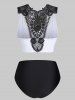 Maillot de Bain Tankini à Empiècement en Dentelle - Noir XXXL