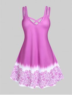Plus Size & Curve Floral Ombre Crisscross A Line Dress - LIGHT PINK - 5X | US 30-32