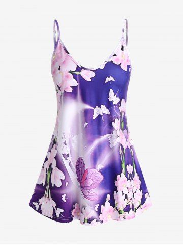 Plus Size & Curve Butterfly Floral Ombre Tank Top