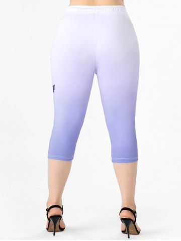 Plus Size & Curve Ombre Color Rose Print Capri Leggings