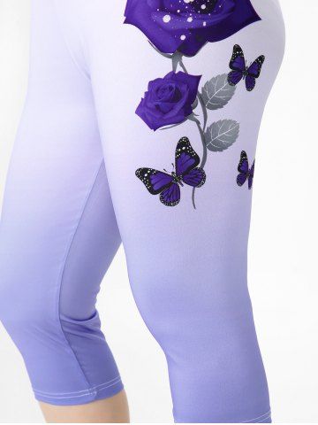 Plus Size & Curve Ombre Color Rose Print Capri Leggings