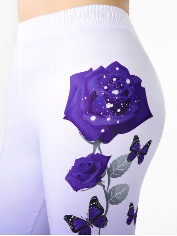 Plus Size & Curve Ombre Color Rose Print Capri Leggings