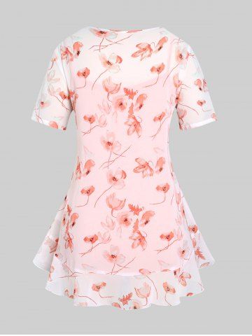 Plus Size & Curve Floral Tie Blouse and Knot Solid Tank Top Set