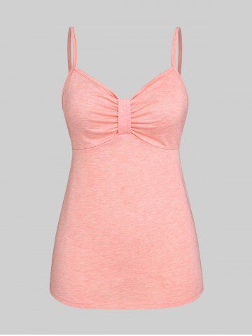 Plus Size & Curve Floral Tie Blouse and Knot Solid Tank Top Set