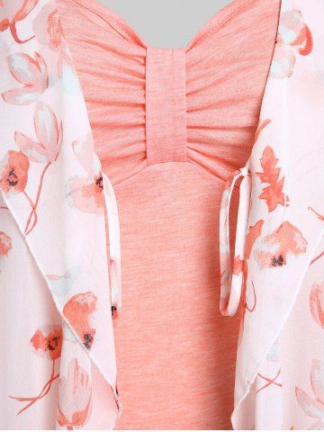 Plus Size & Curve Floral Tie Blouse and Knot Solid Tank Top Set