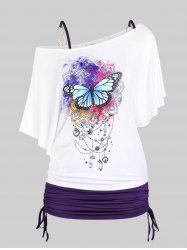 Plus Size & Curve Butterfly Tee and Metal Ruched Cinched Top Set -  