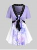Plus Size & Curve Tie Knot Crop Top and Ombre Floral Print Camisole Set -  