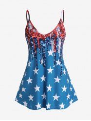 Plus Size & Curve Colorblock Stars Printed Patriotic Tank Top -  