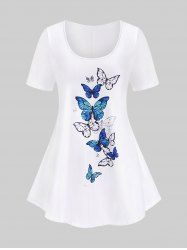 Plus Size & Curve Butterfly Solid Short Sleeves Tee -  