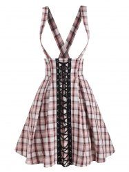Plaid Lace Up Suspender Skirt -  