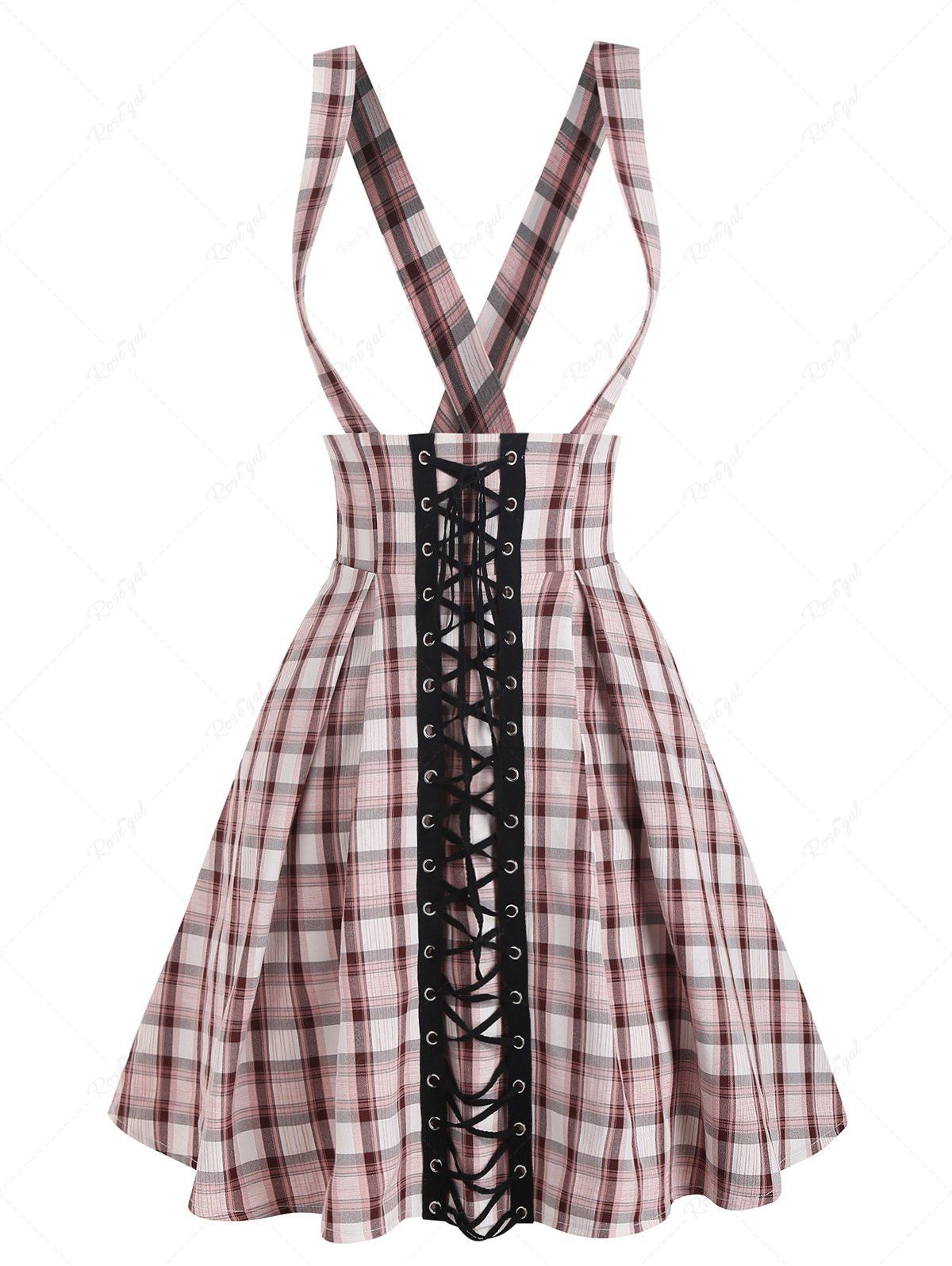 Fashion Plaid Lace Up Suspender Skirt  