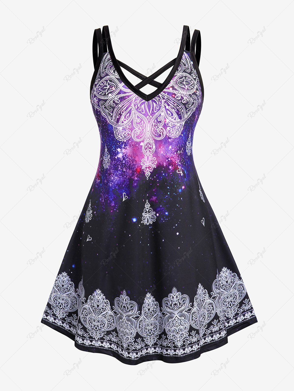 Shop Plus Size & Curve Galaxy Ethnic Print Crisscross Dress  
