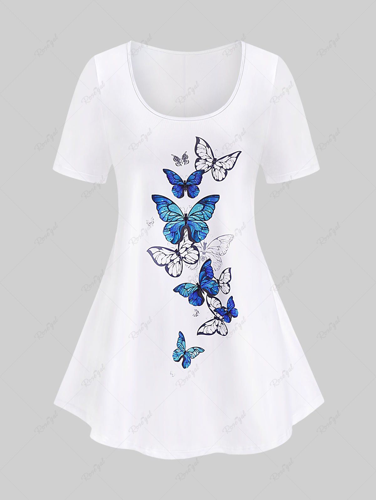 T-shirt Papillon en Couleur Unie à Manches Courtes de Grande Taille Blanc 3X | US 22-24