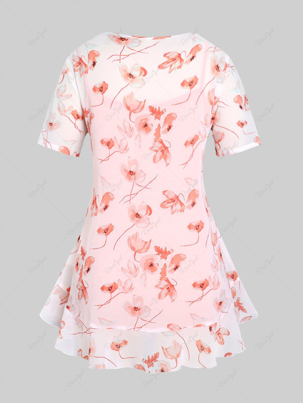 Plus Size & Curve Floral Tie Blouse and Knot Solid Tank Top Set - 4x | Us 26-28