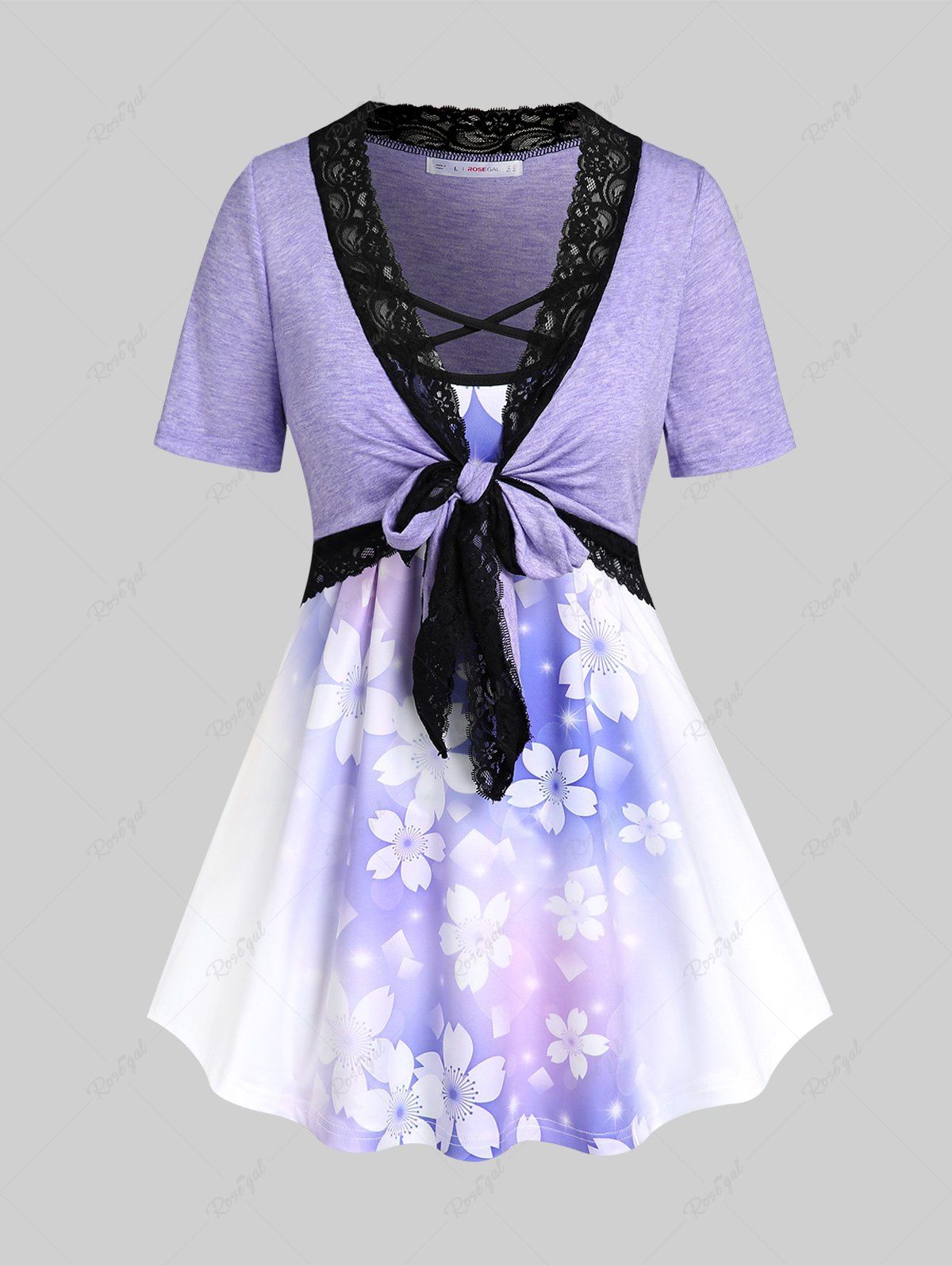 Store Plus Size & Curve Tie Knot Crop Top and Ombre Floral Print Camisole Set  