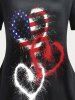 Ensemble d'Eté avec T-shirt à Imprimé Drapeau Américain Patriotique de Grande Taille et Legging Corsaire - Noir 