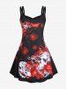 Valentines Red Rose Skull Print Plus Size Crisscross A Line Gothic Dress -  
