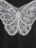 Plus Size & Curve Beads Lace Butterfly Embroidered T Shirt -  