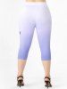 Plus Size & Curve Ombre Color Rose Print Capri Leggings -  