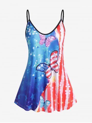 Plus Size & Curve Patriotic American Flag Butterfly Tank Top - MULTI - XL