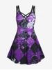 Plus Size & Curve Crisscross Rose Printed Dress -  