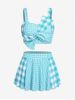 Plus Size & Curve Bowknot Plaid Gingham Print Three Piece Tankini Swimsuit -  