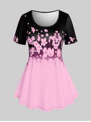 T-shirt à Imprimé Floral de Cottagecore Grande Taille - Rose clair 1X | US 14-16
