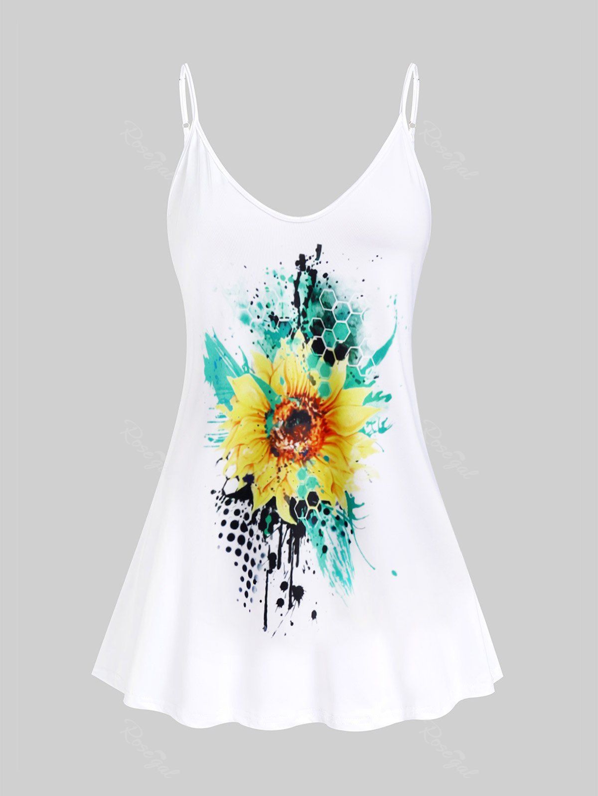 Store Plus Size & Curve Sunflower Print Flowy Tank Top  