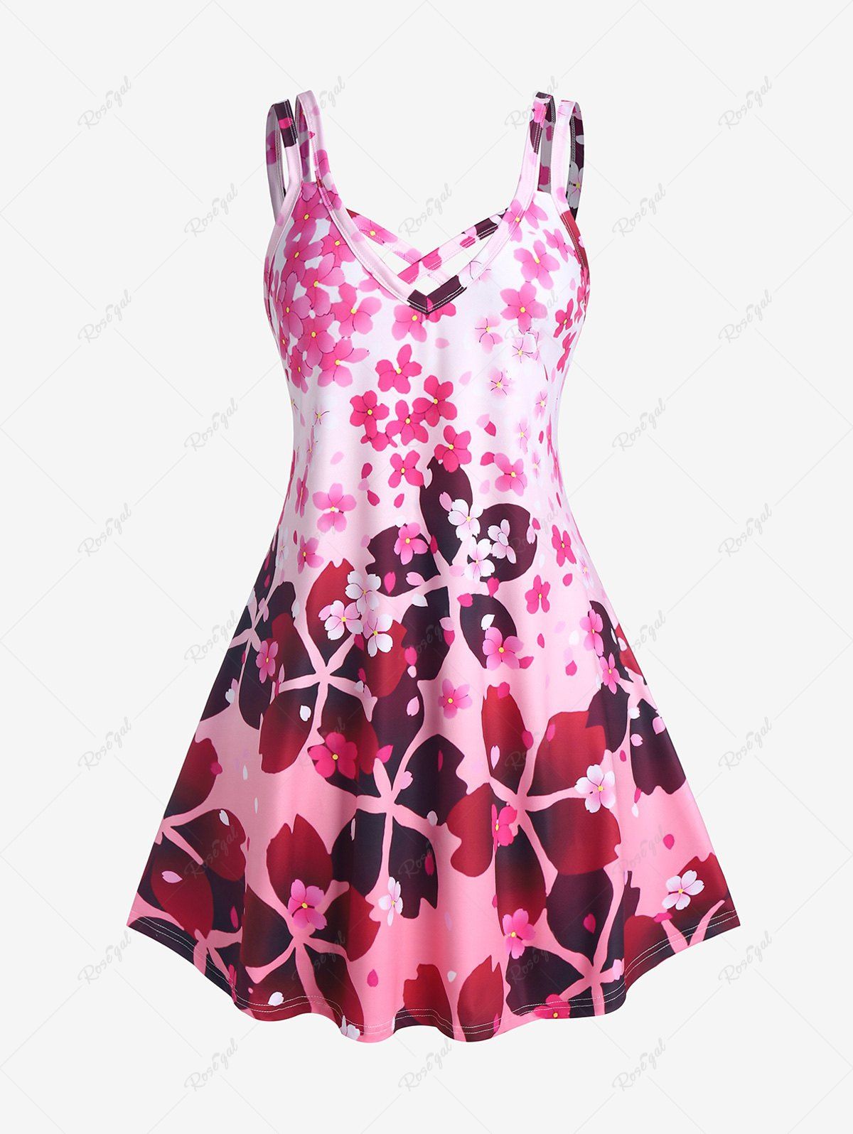 Cheap Plus Size & Curve Crisscross Floral Sleeveless Dress  