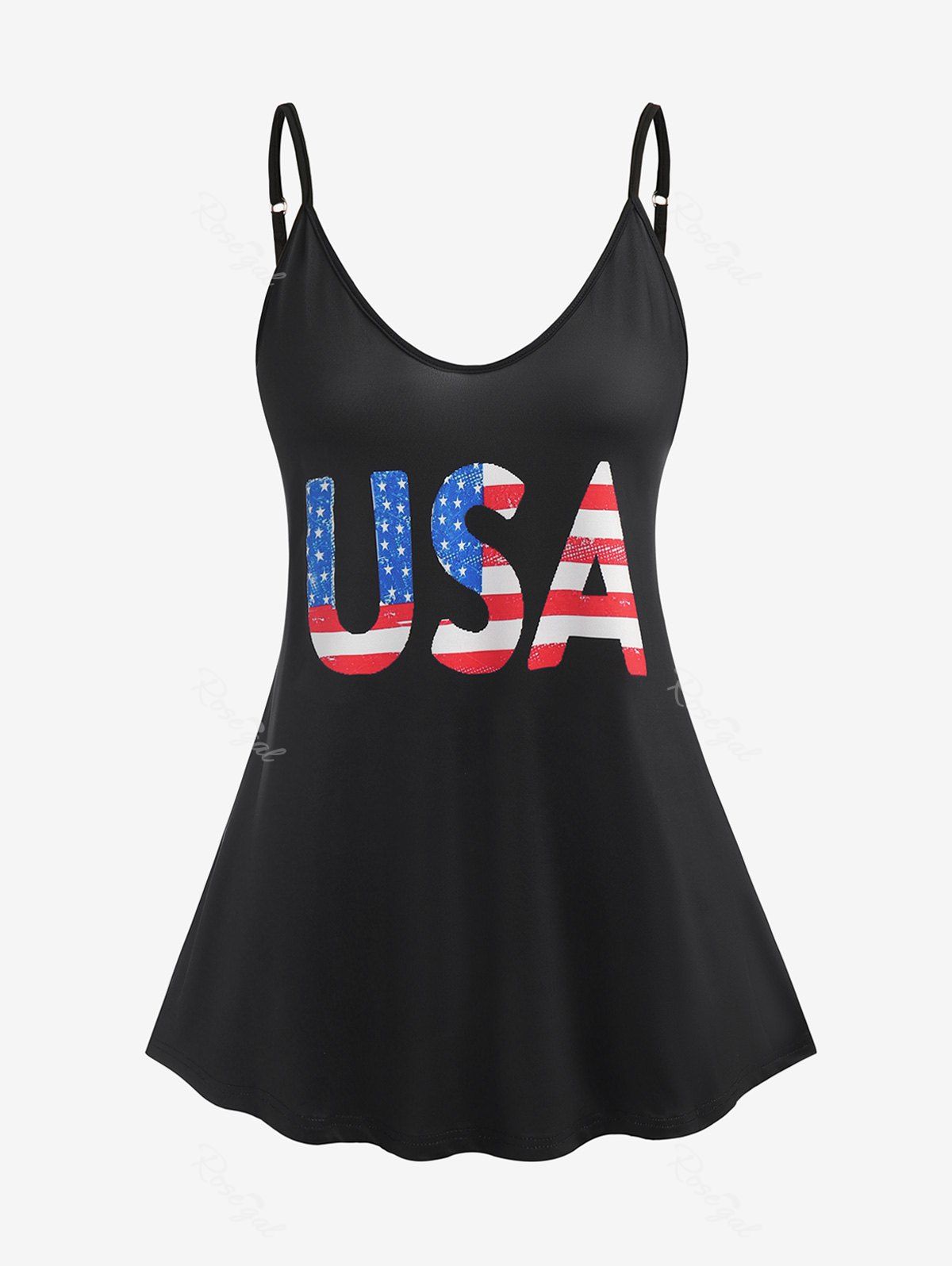 Chic Plus Size & Curve Patriotic American Flag USA Print Tank Top  